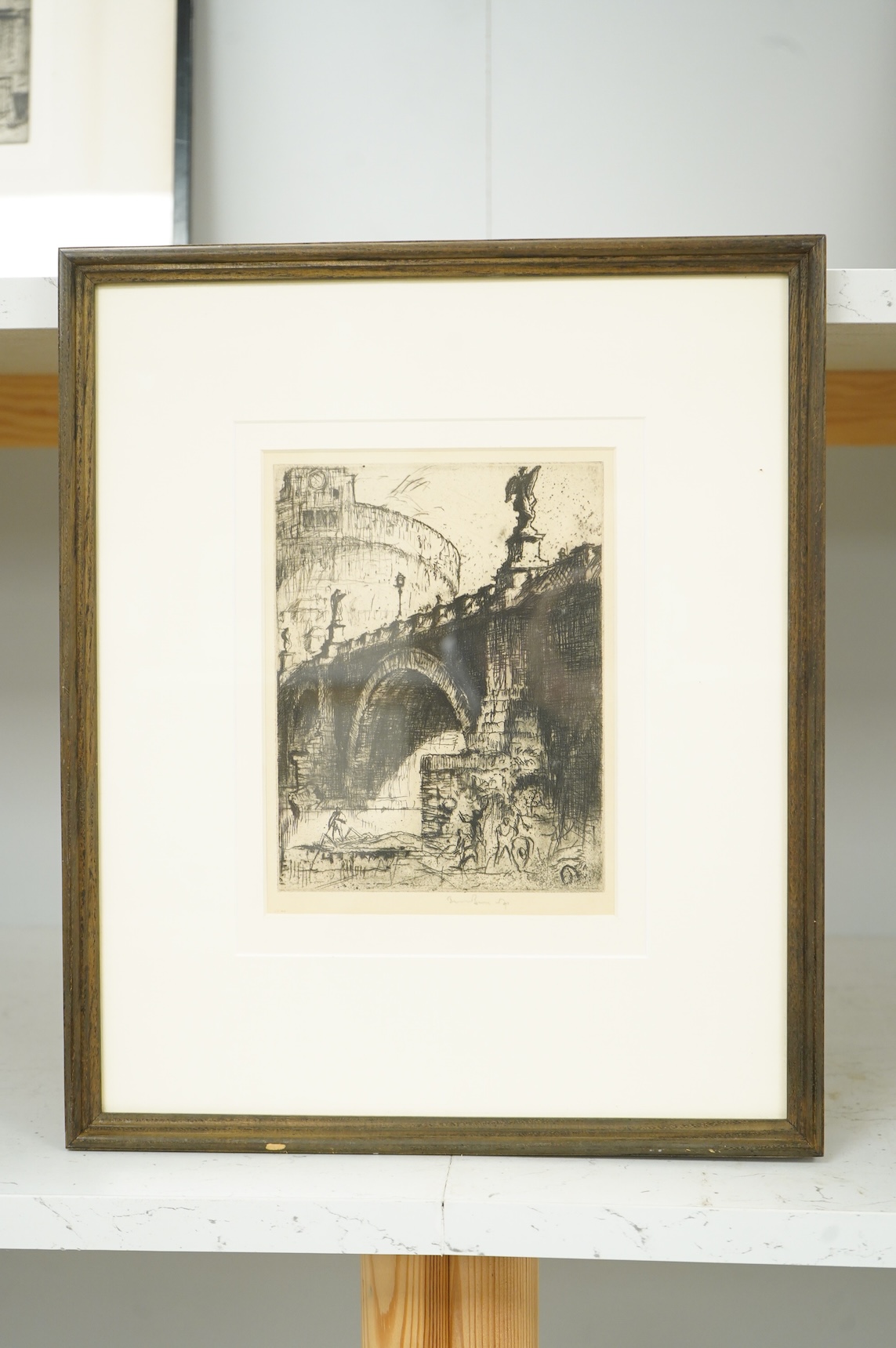 Sir Frank Brangwyn RA, RWS, RBA, (1867-1956), ’Pont San Angelo, Rome’, signed in pencil, dry point etching, 19 x 14.5cm